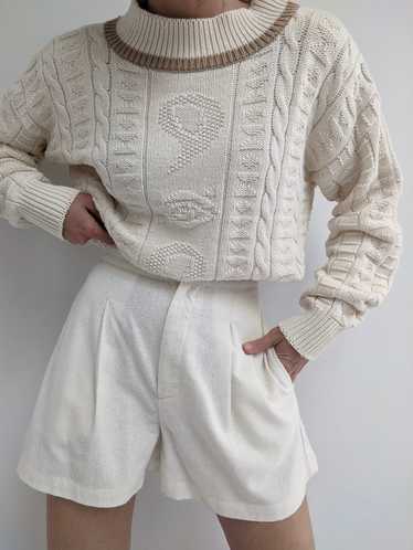 Vintage Cream Patterned Knit Sweater - image 1