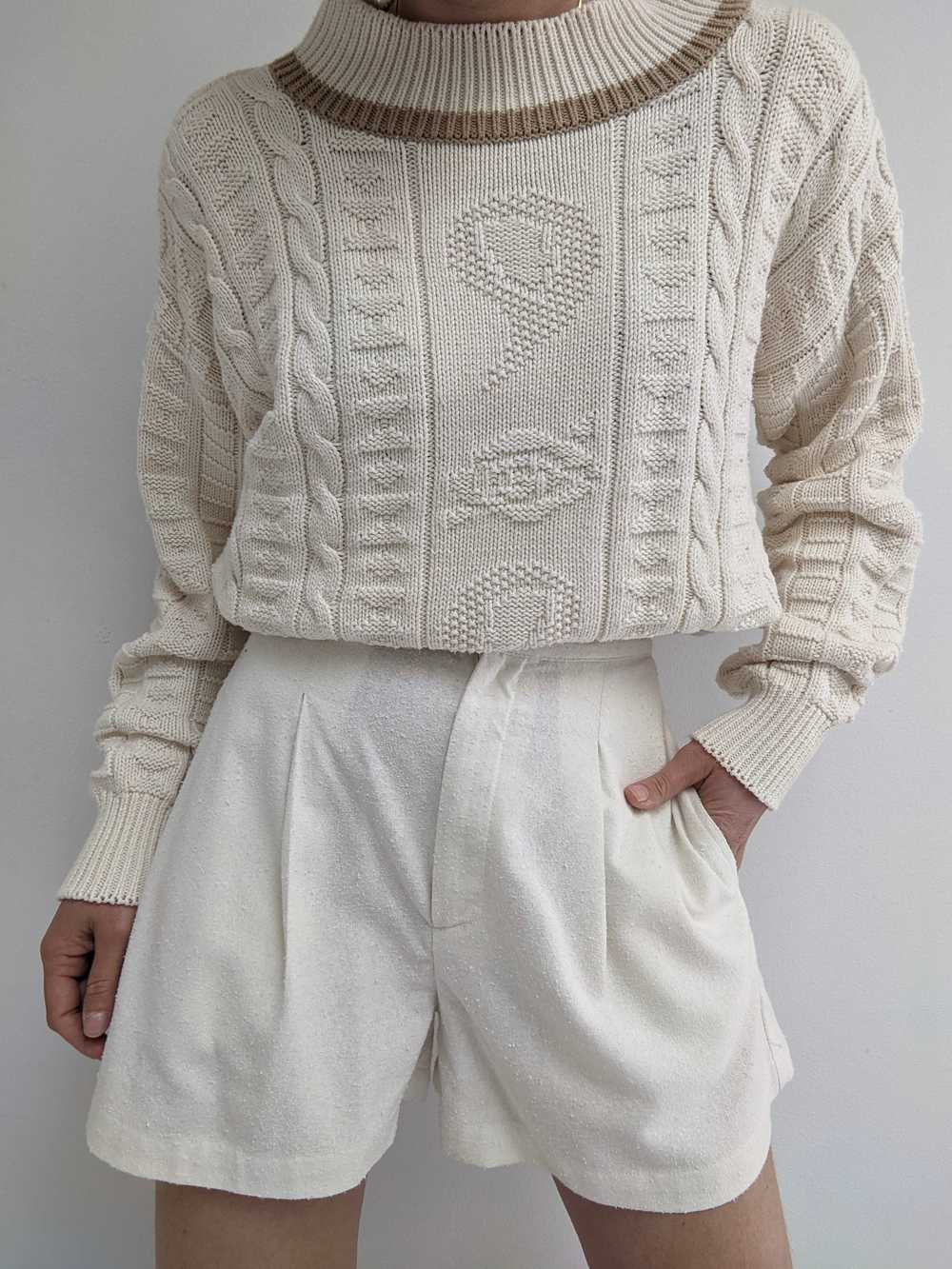 Vintage Cream Patterned Knit Sweater - image 3