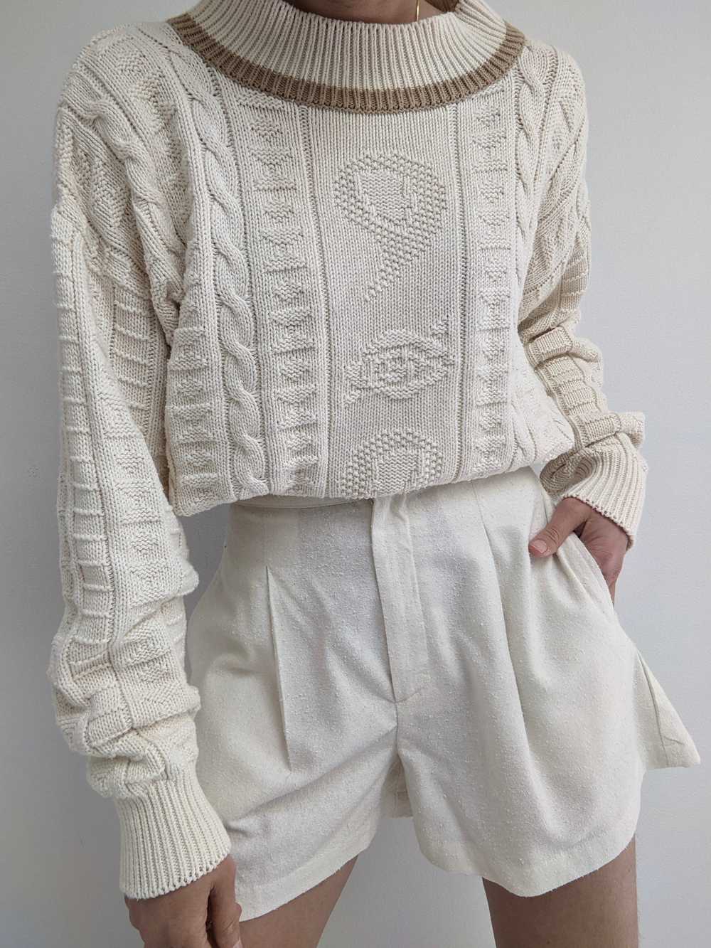 Vintage Cream Patterned Knit Sweater - image 4