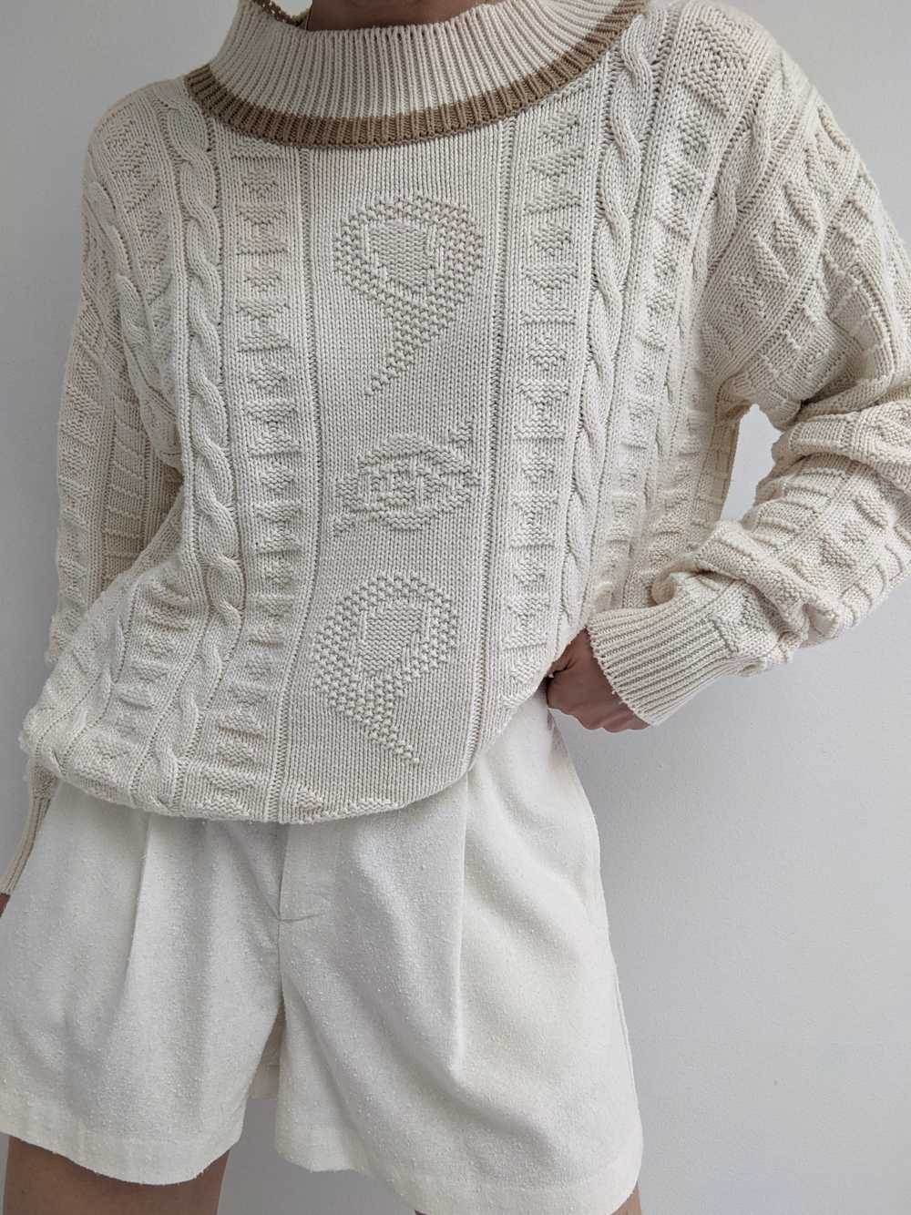 Vintage Cream Patterned Knit Sweater - image 5