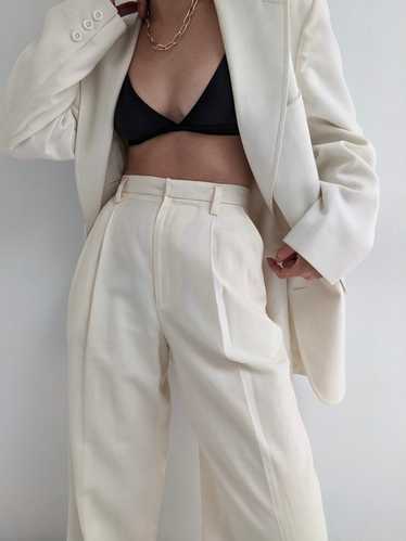 Amazing Vintage Cream Pleated Wool Trousers