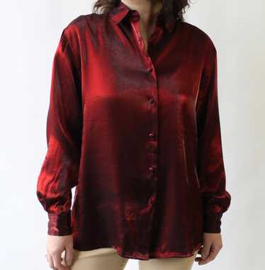 90s Super Shiny Red Wine Button Up