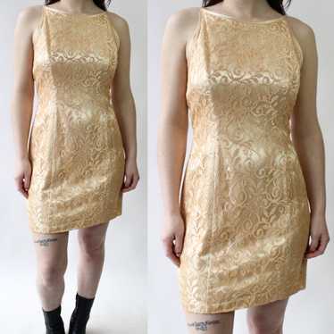 90s Champagne Lace Overlay Dress - image 1