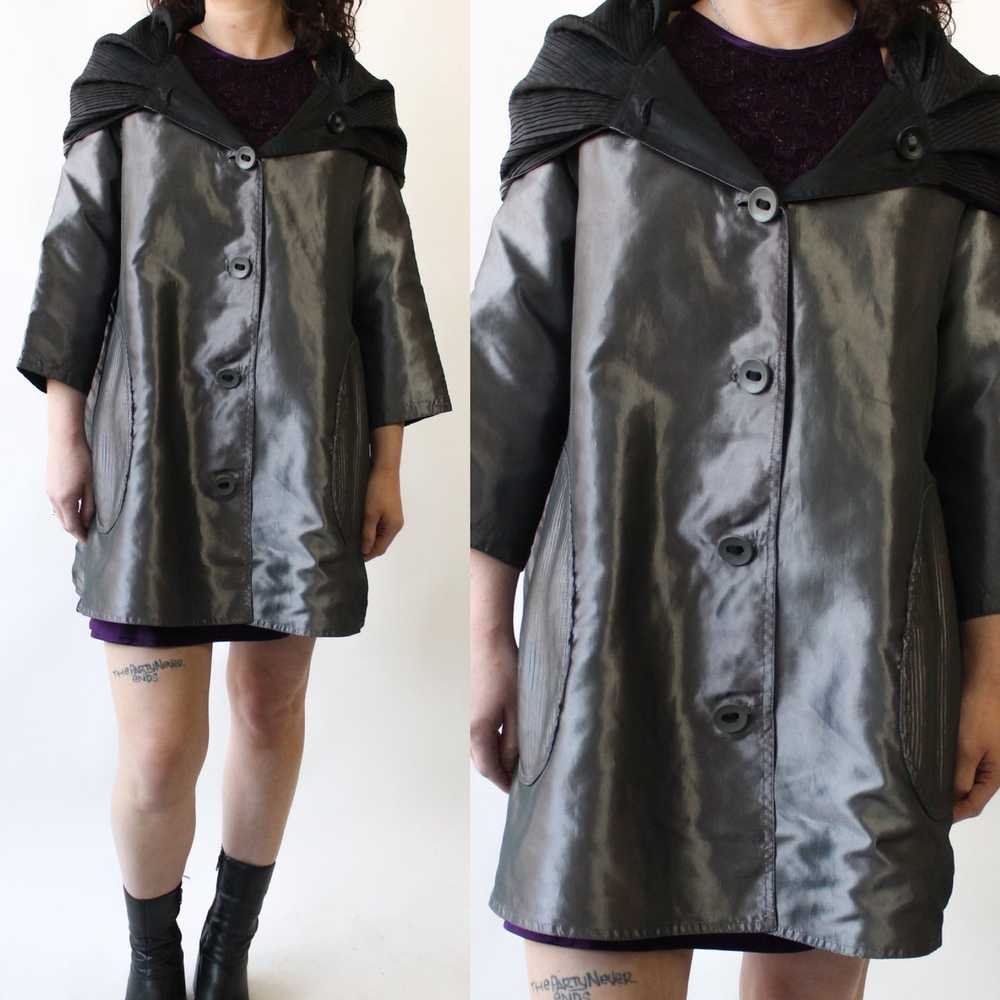 80s Black and Pewter Reversible Raincoat - image 1