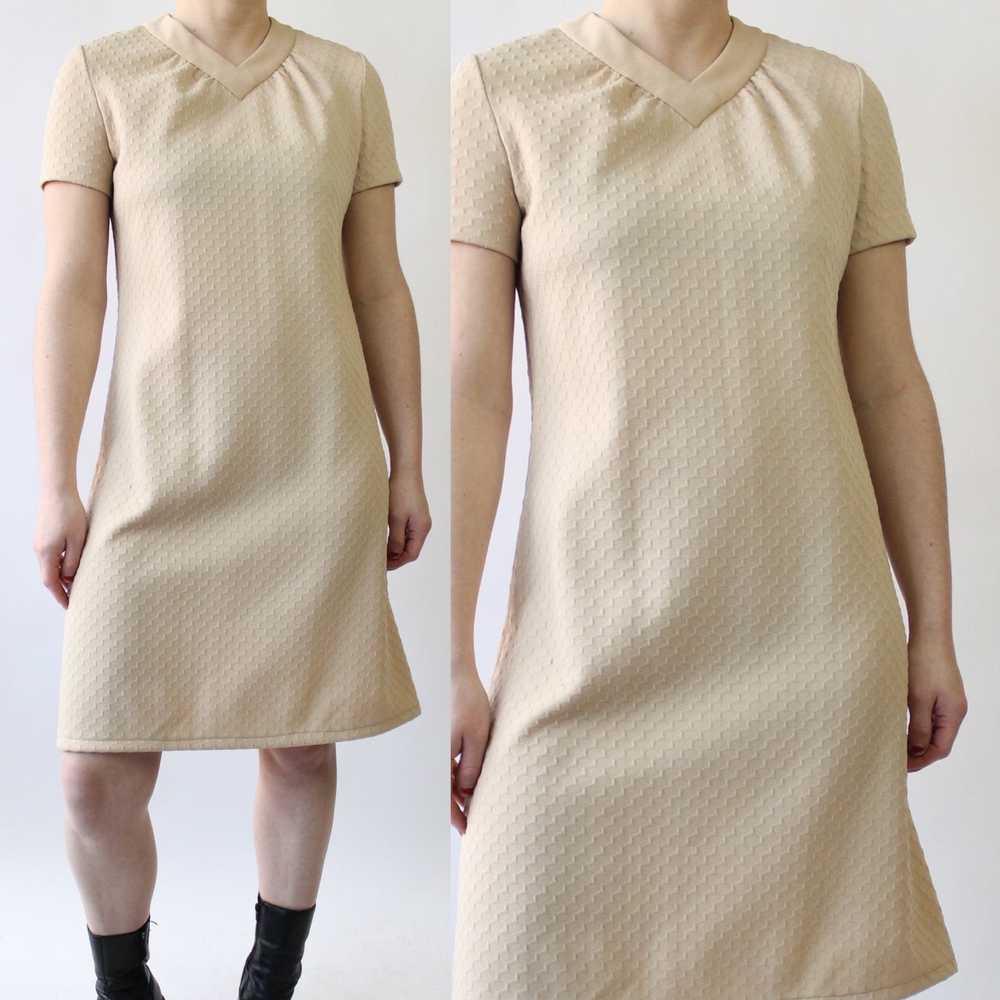 70s Textured Nude A Line Dress - image 1