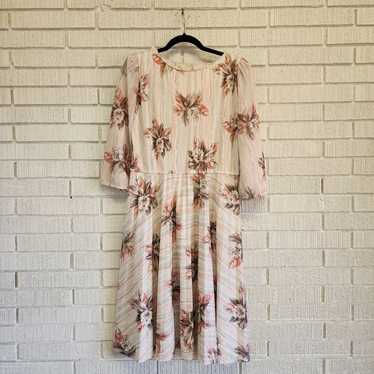 1980's Sheer Poly Floral Pleated Dress - image 1