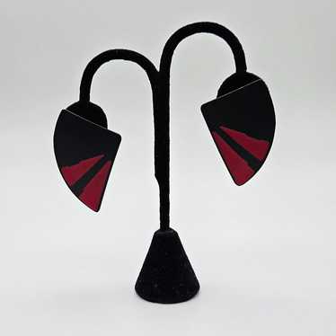 1980s Matte Black and Gloss Red Earrings - image 1