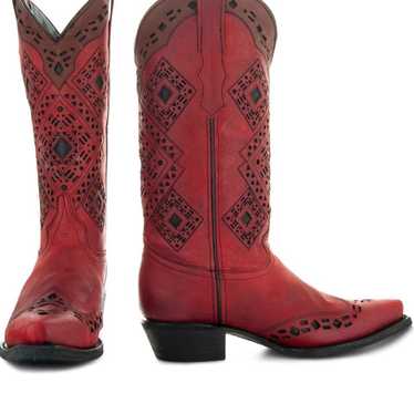 Soto Boots Women's Red and Black Inlay Snip Toe Co