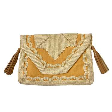 Shashi Tan Wavy Embroidery Clutch - image 1