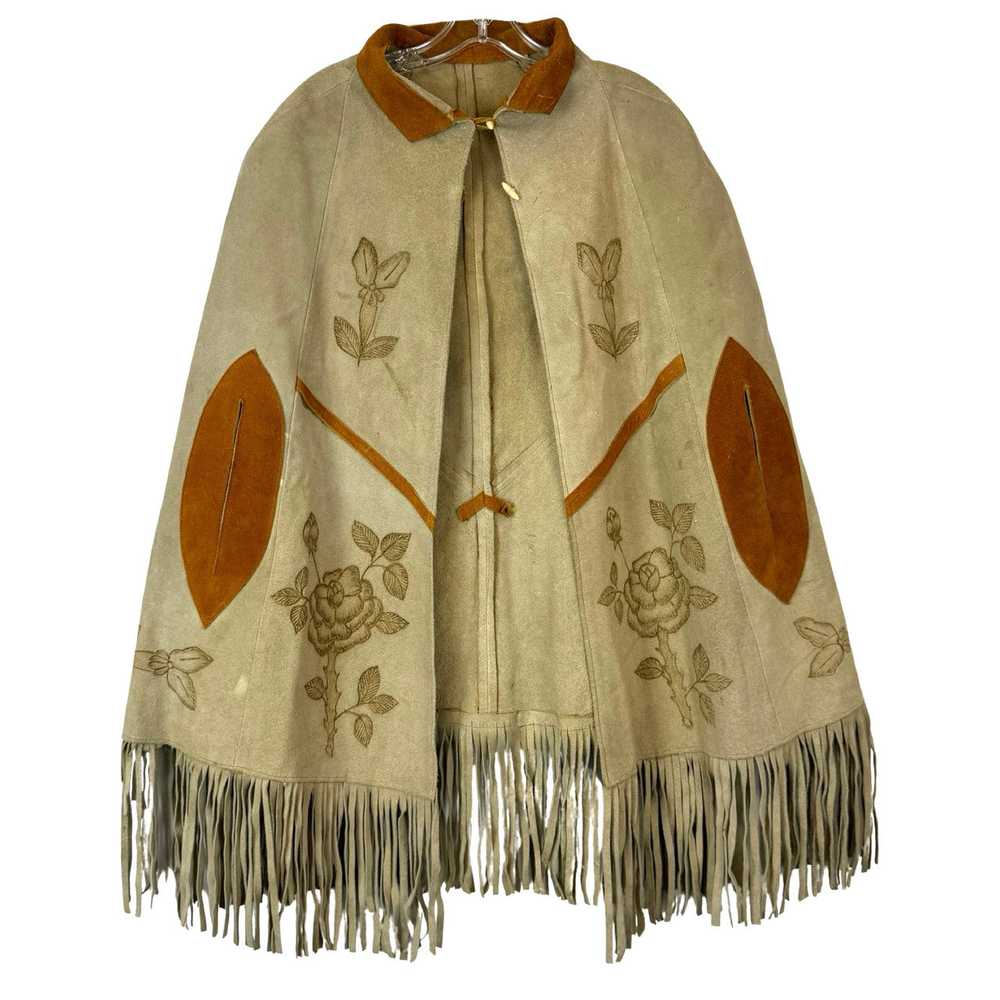 Vintage Floral Design Leather Cape - image 1