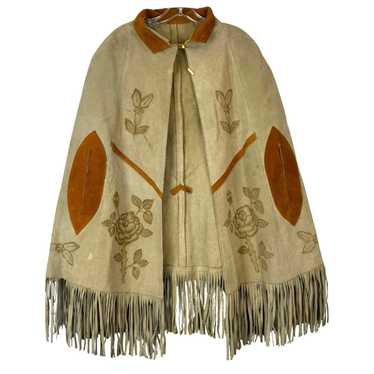 Vintage Floral Design Leather Cape - image 1