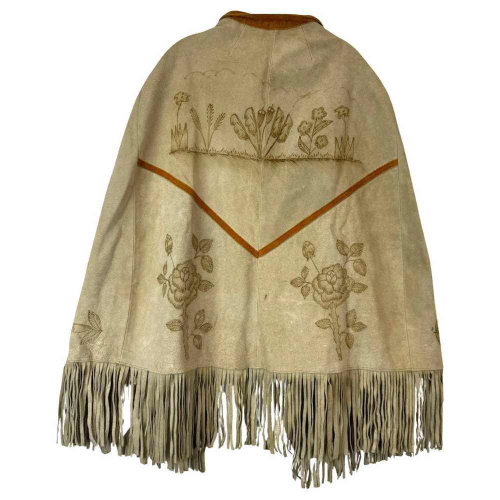 Vintage Floral Design Leather Cape - image 2