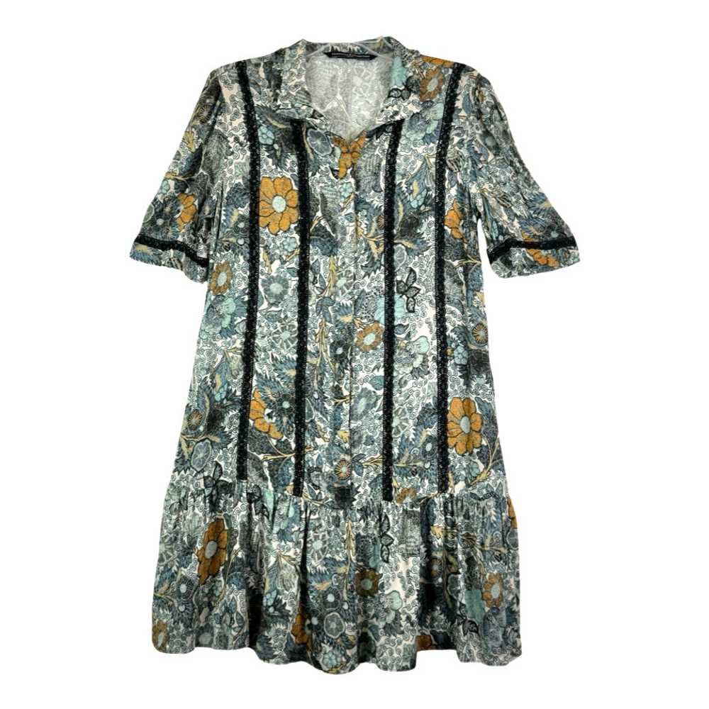 Peruvian Connection Floral & Lace Trim Shirt Dress - image 1