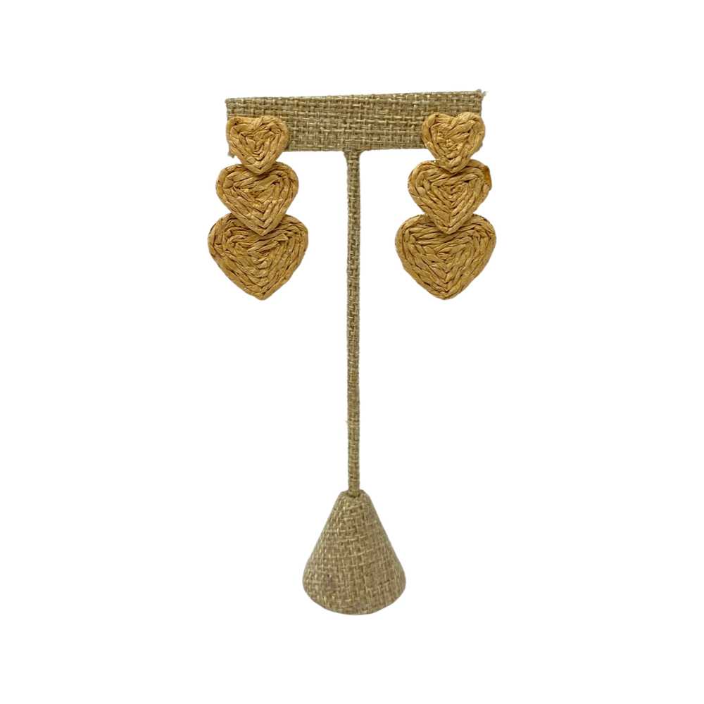 Shashi Isla Raffia Triple Heart Drop Earrings - image 2