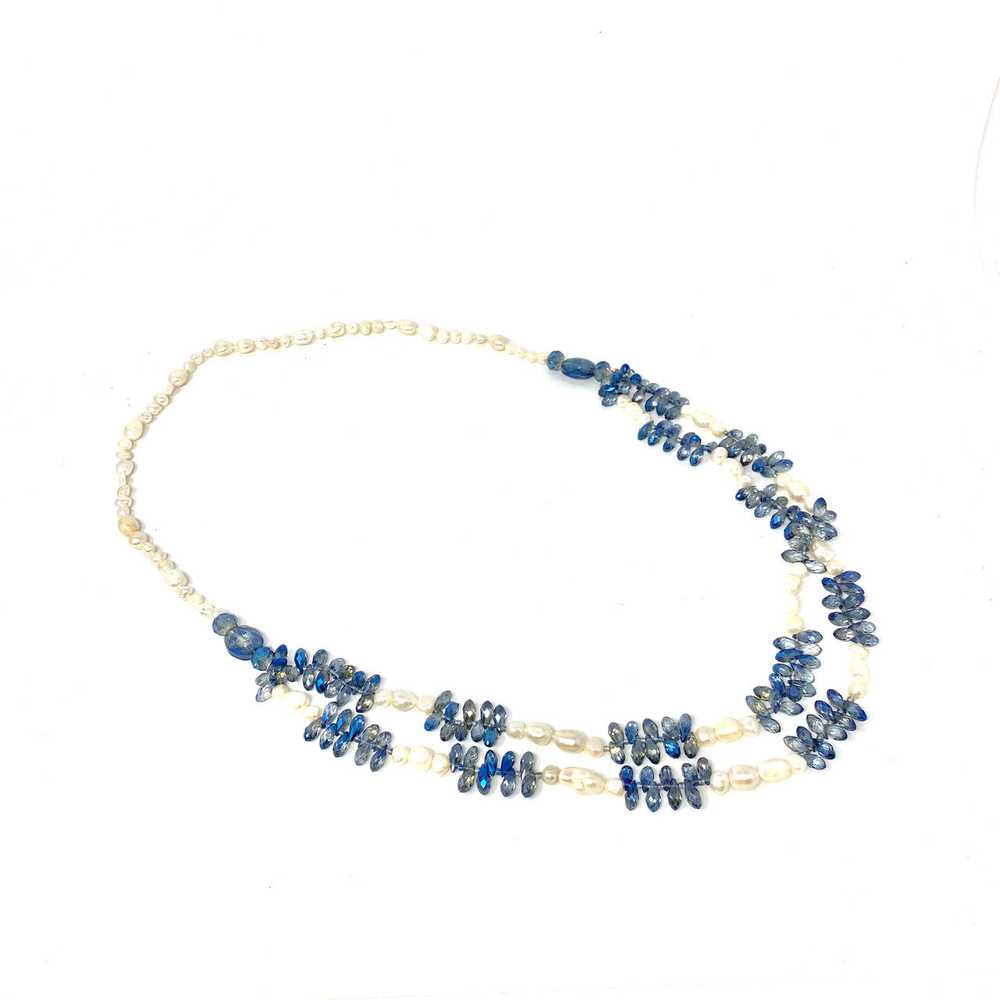 Faux Pearl and Blue Beads Necklace - image 1