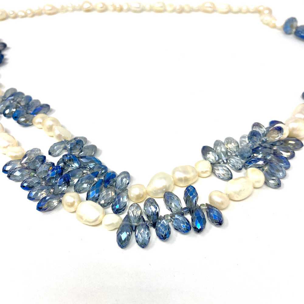 Faux Pearl and Blue Beads Necklace - image 2