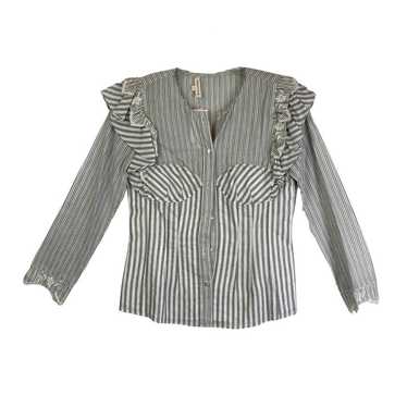 Rebecca Taylor Gray and White Striped Eyelet Top