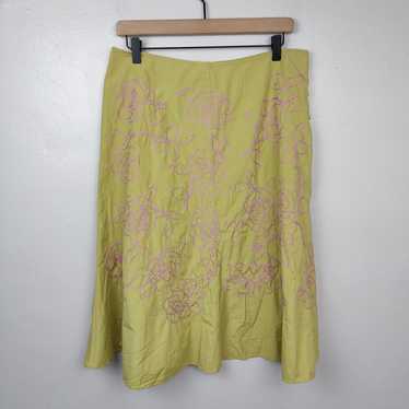 Other J Jill Skirt 12 Green Pink Floral Embroidery
