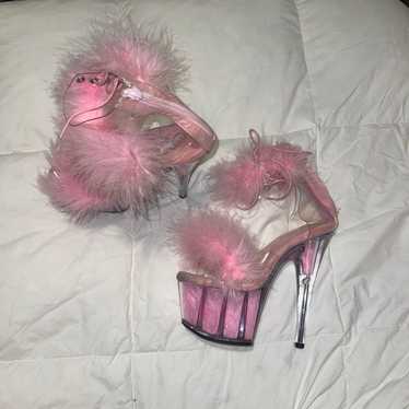 Pink feather pole dancing shoes - image 1