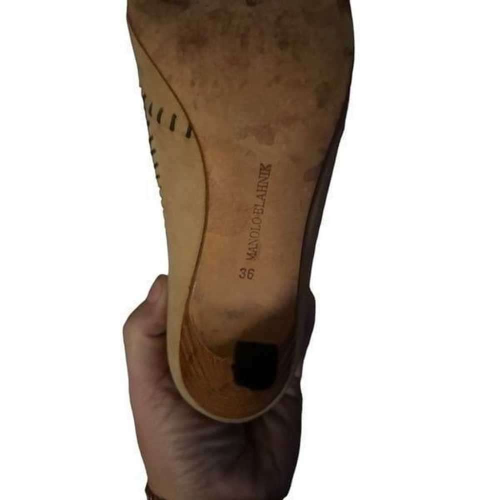 Manola Blahnik Tan Leather Peep Toe Tie Detail He… - image 6