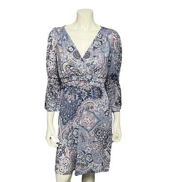 Boston Proper Blue & Pink Paisley Fit N Flare Dres