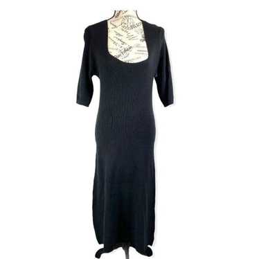 Charles Henry Ribbed long knit black dress