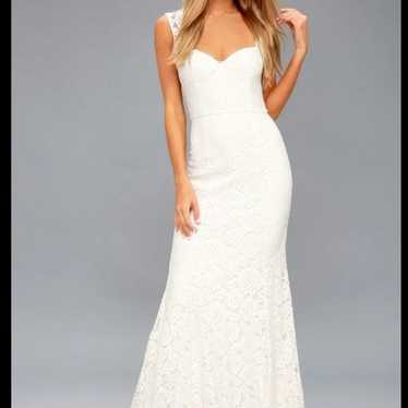 Lulus Rosetta white lace maxi wedding dress lace