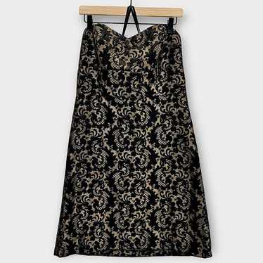 LOFT Black and Bronze Lace Pattern Mini Dress