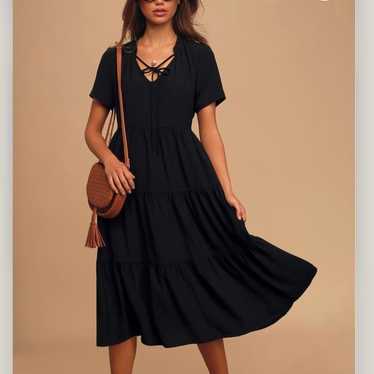 Lulus Lovely to Meet You Black Short Sleeve Tiered