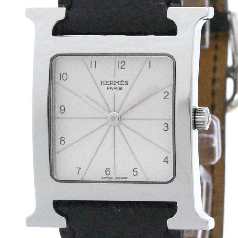 Hermes Polished HERMES H Watch Steel Leather Quar… - image 1
