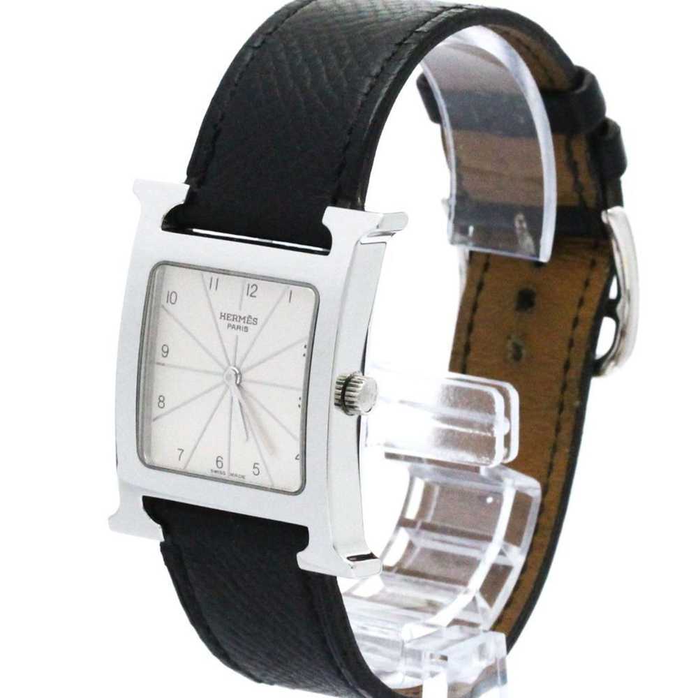 Hermes Polished HERMES H Watch Steel Leather Quar… - image 2