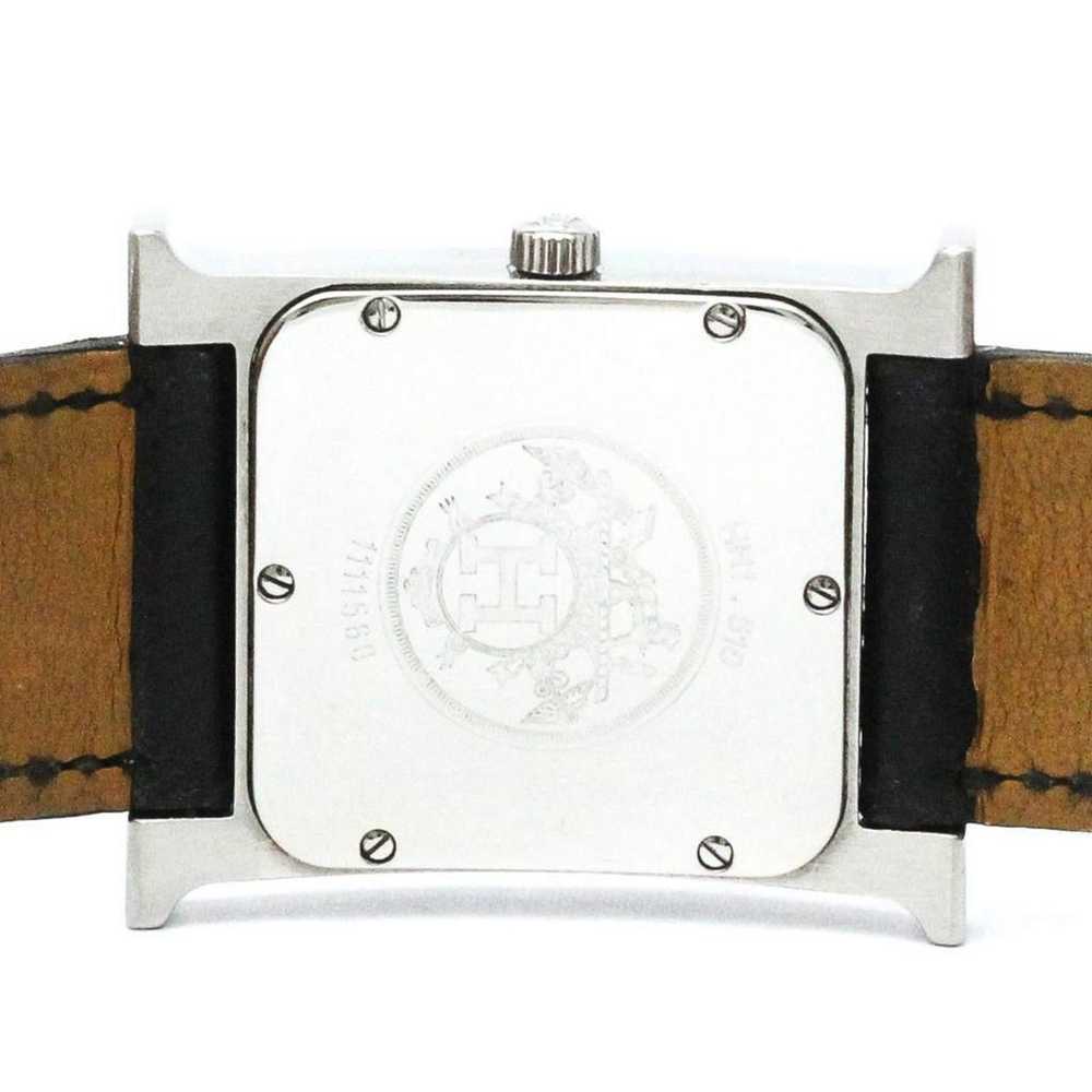 Hermes Polished HERMES H Watch Steel Leather Quar… - image 6