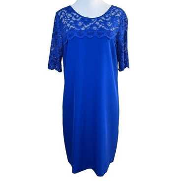 Belle Badgley Mischka Dress 8 Blue Lace Short Slee