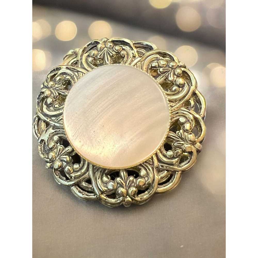 Other Vintage Gold Tone Mother of Pearl Pin Brooc… - image 1