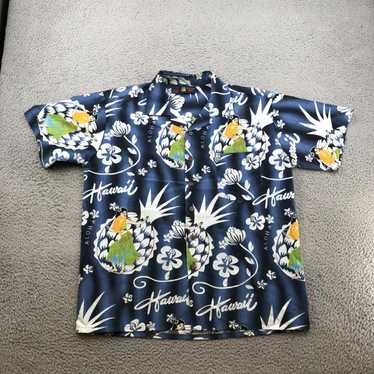 Vintage Roundy Bay Shirt Adult Large Blue Hawaiian