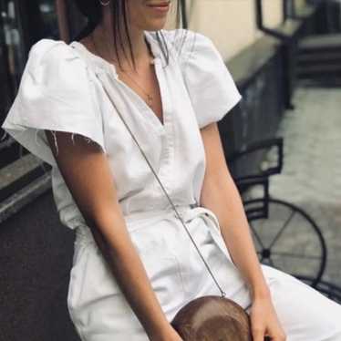 Zara White Denim Ruffle Sleeve Romper XS