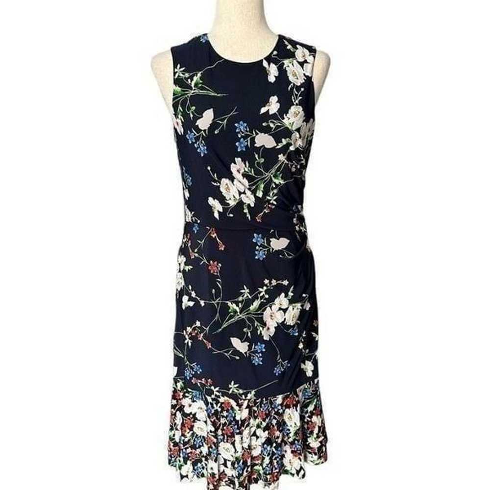 Eliza J Navy Blue  Floral Ruched Midi Dress | Siz… - image 3