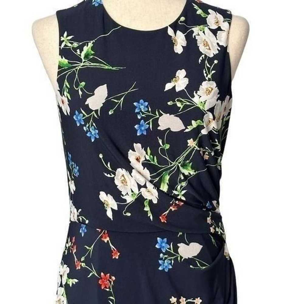 Eliza J Navy Blue  Floral Ruched Midi Dress | Siz… - image 4