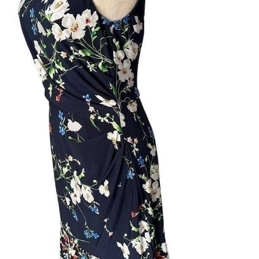 Eliza J Navy Blue  Floral Ruched Midi Dress | Siz… - image 5