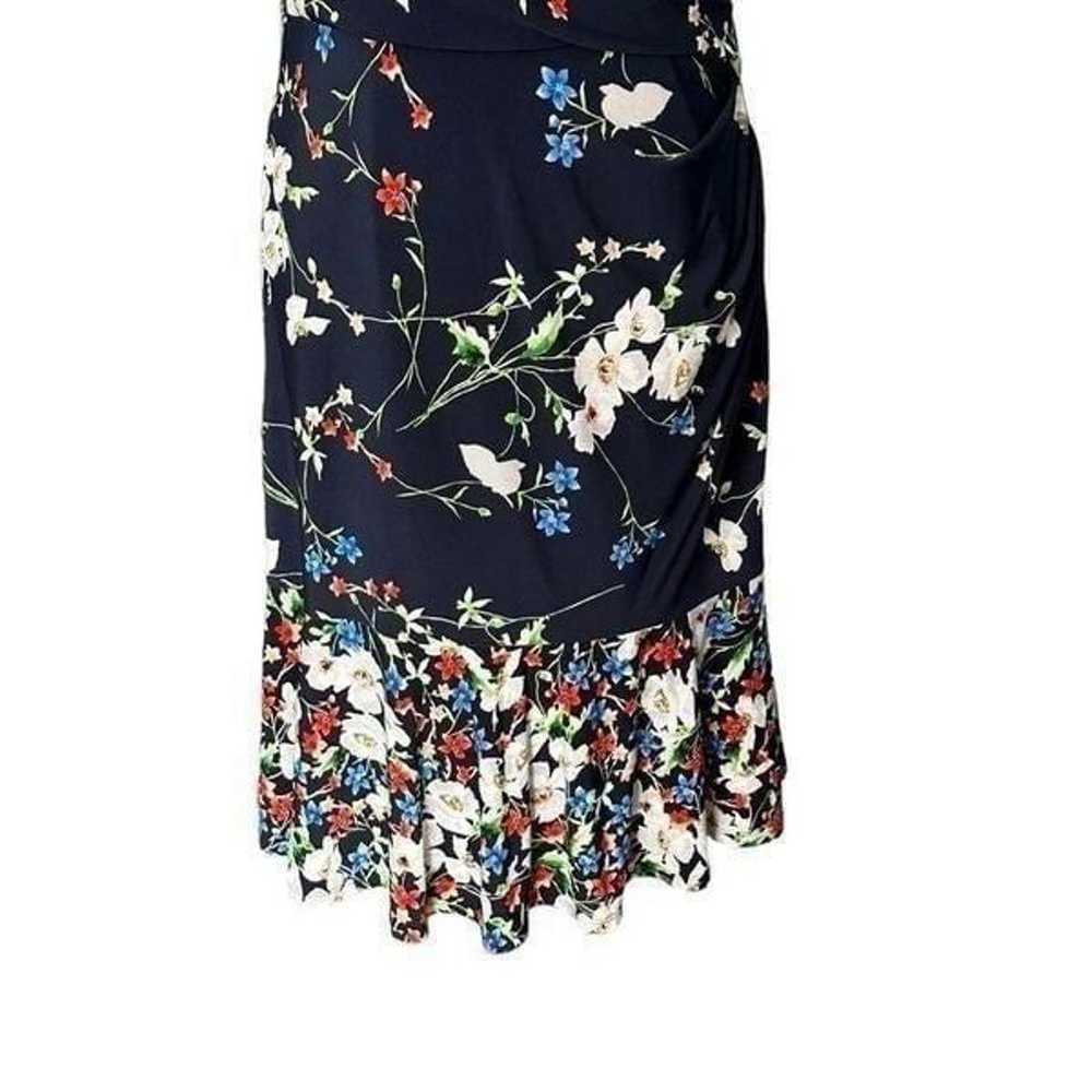 Eliza J Navy Blue  Floral Ruched Midi Dress | Siz… - image 6