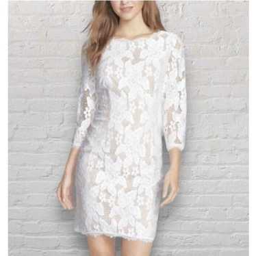Adrianna Papell White Lace Dress Sheath 3/4 Sleeve