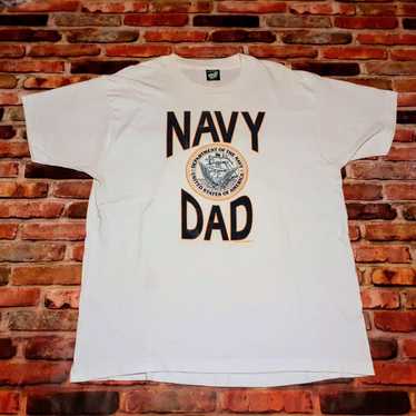 Screen Stars Vintage 1991 NAVY Dad White T-Shirt … - image 1