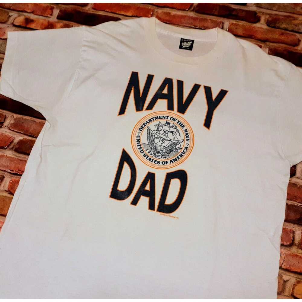 Screen Stars Vintage 1991 NAVY Dad White T-Shirt … - image 3