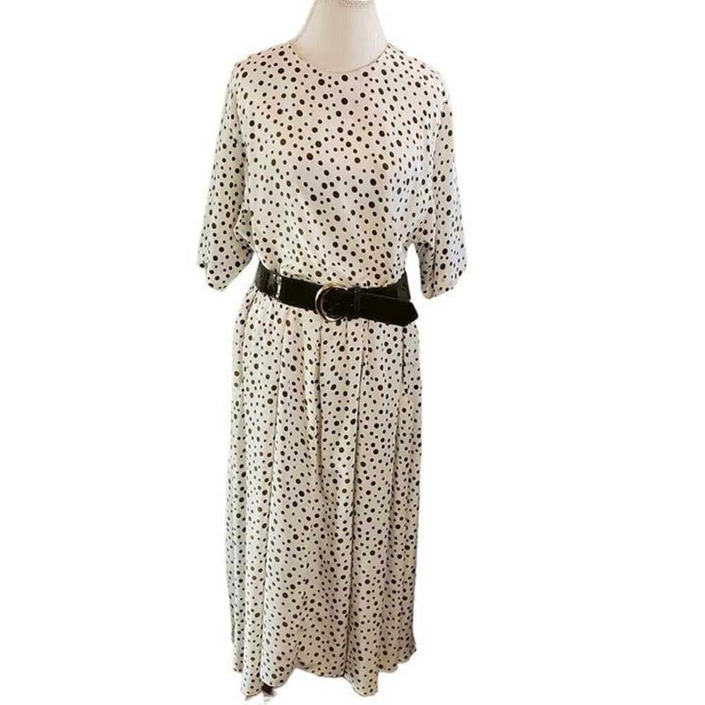 Vintage 80s Polka Dot Belted Midi Dress Shirt Sle… - image 2