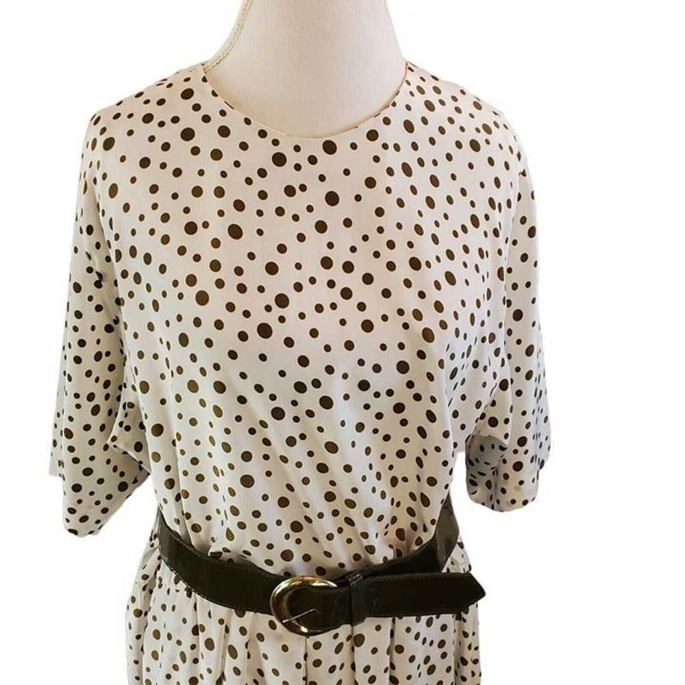 Vintage 80s Polka Dot Belted Midi Dress Shirt Sle… - image 3