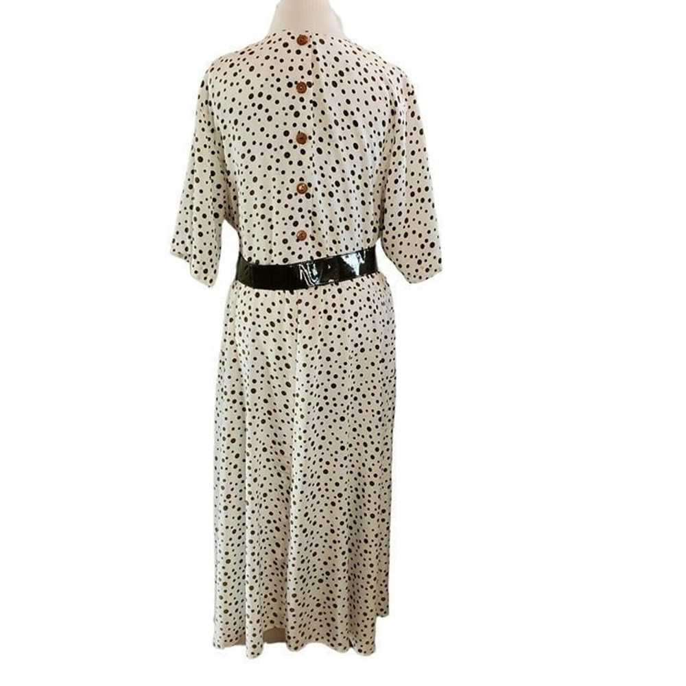 Vintage 80s Polka Dot Belted Midi Dress Shirt Sle… - image 4