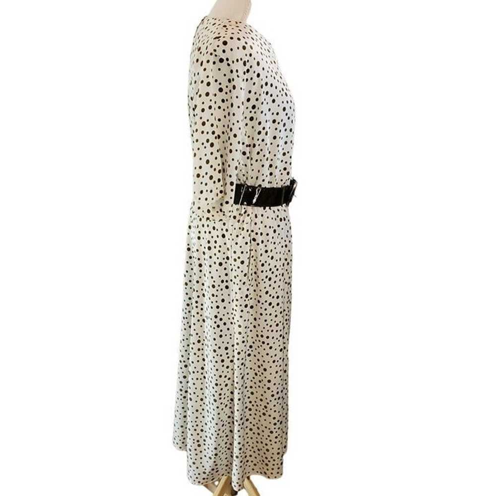 Vintage 80s Polka Dot Belted Midi Dress Shirt Sle… - image 5