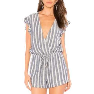 Bella Dahl Blue & White Stripe Ruffle Shoulder Lin