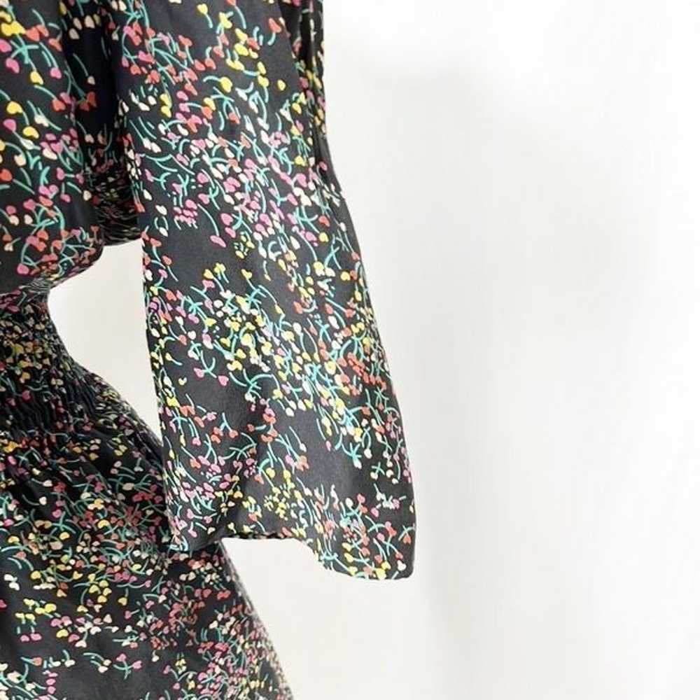 Parker Black Floral Print Silk Faux Wrap Dress me… - image 2