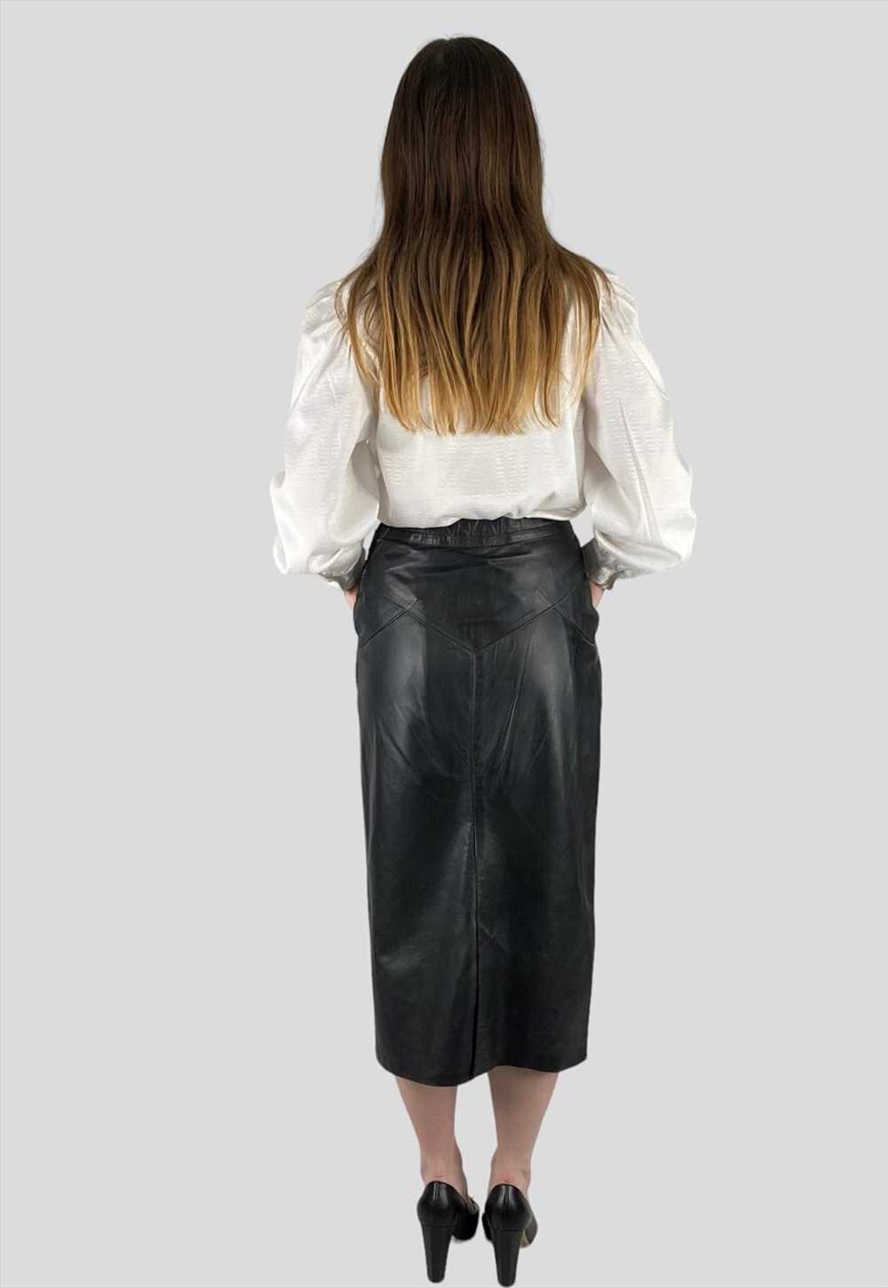 80's Black Soft Leather Vintage Pencil Midi Skirt - image 3